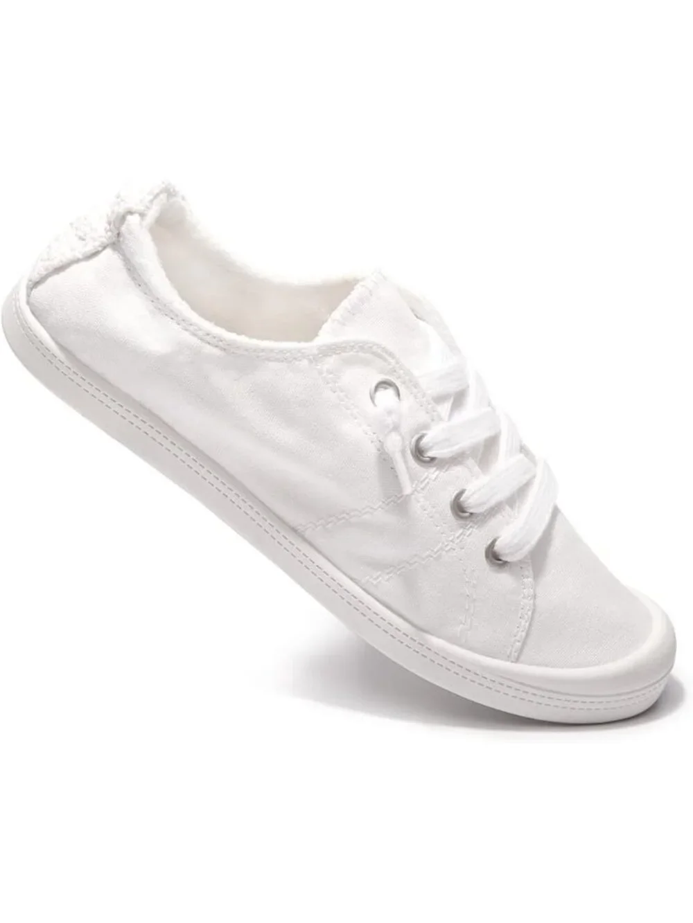 Womens White Canvas Slipon Canvas Sneaker Low Top Walking Shoes Fashion Sneakers